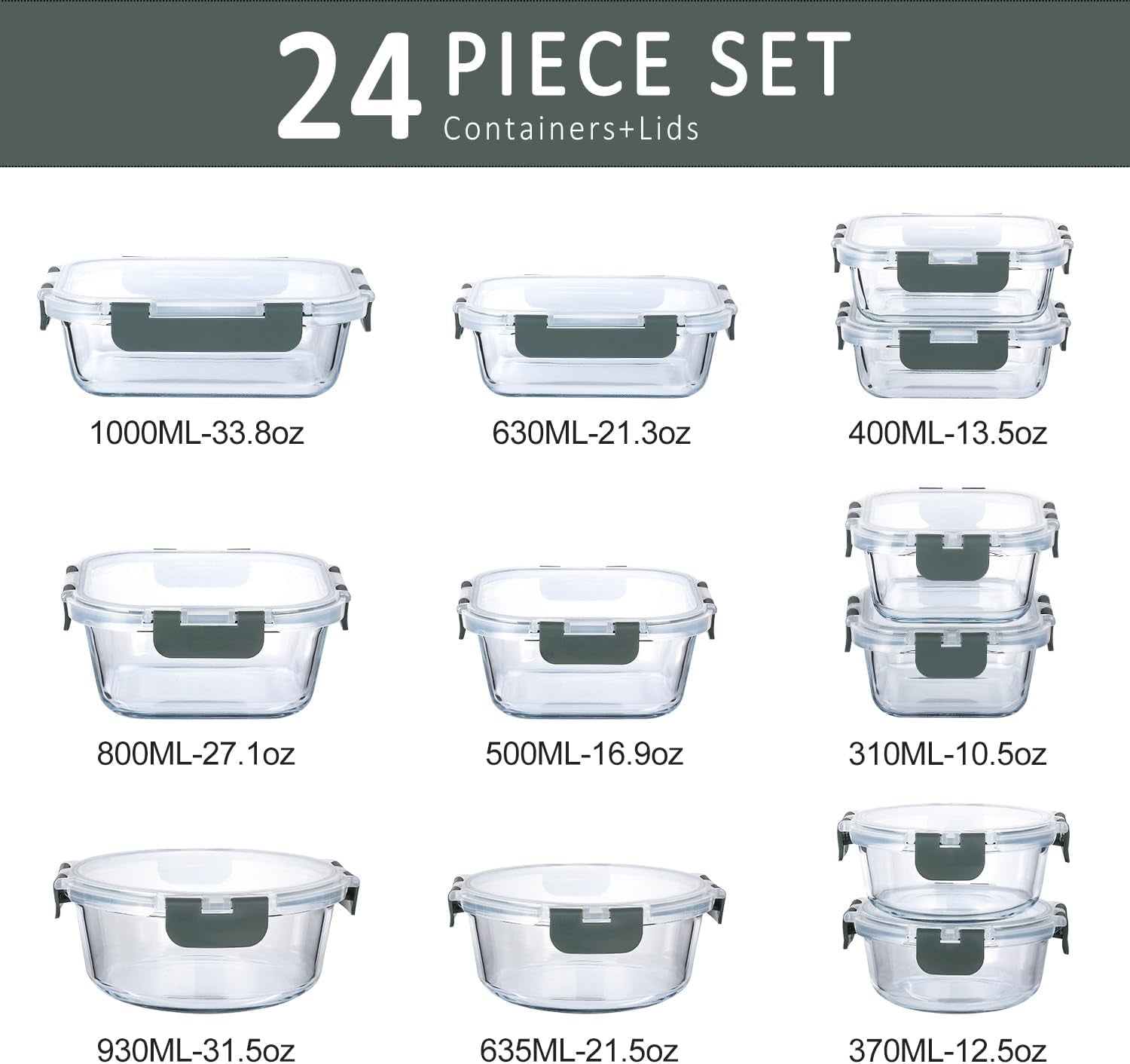 24Pcs - multi size glass containers 
